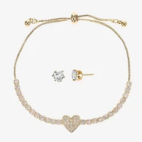 Sparkle Allure Light Up Box Womens Cubic Zirconia 14K Gold Over Brass Heart 2-pc. Jewelry Set