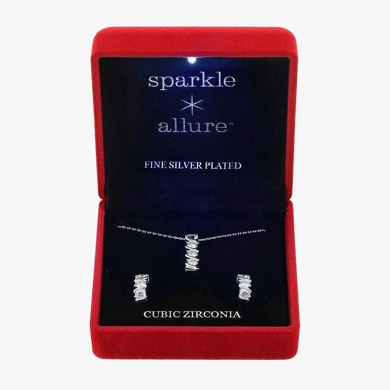 Sparkle Allure Light Up Box Womens Cubic Zirconia Pure Silver Over Brass Round 2-pc. Jewelry Set