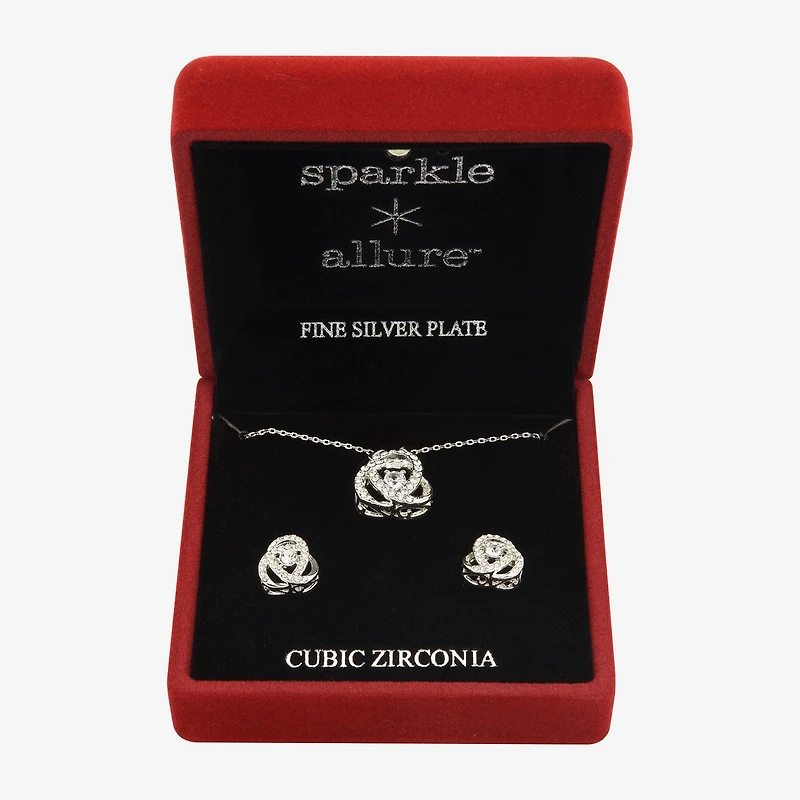 Sparkle Allure Light Up Box Womens Cubic Zirconia Pure Silver Over Brass Knot 2-pc. Jewelry Set