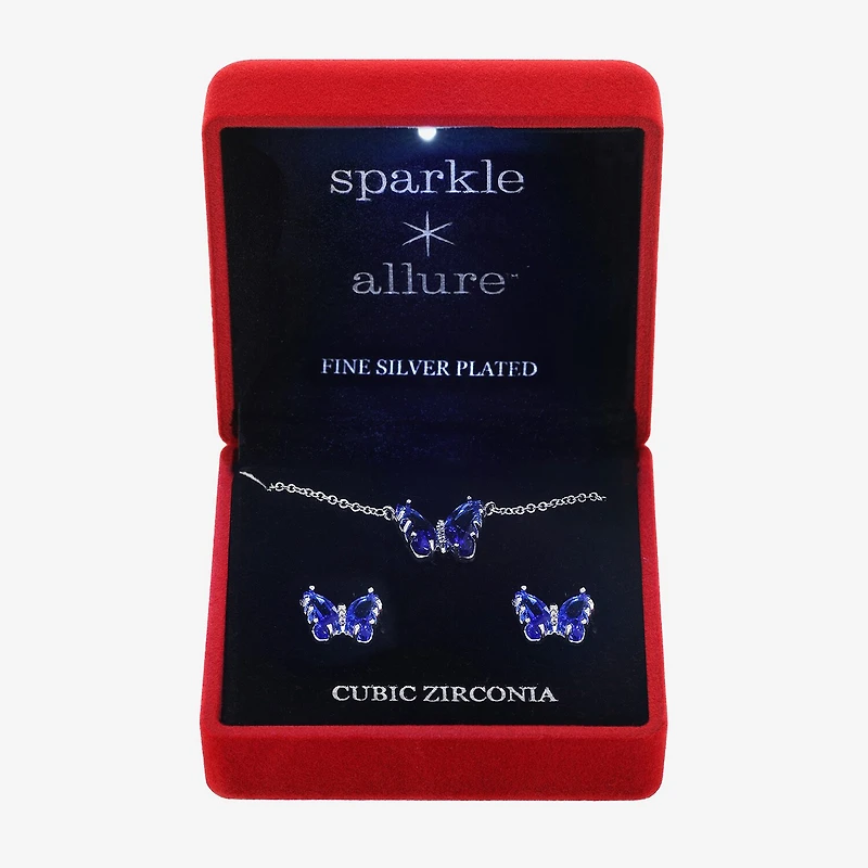Sparkle Allure Light Up Box Womens Cubic Zirconia Pure Silver Over Brass Butterfly 2-pc. Jewelry Set