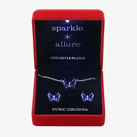 Sparkle Allure Light Up Box Womens Cubic Zirconia Pure Silver Over Brass Butterfly 2-pc. Jewelry Set