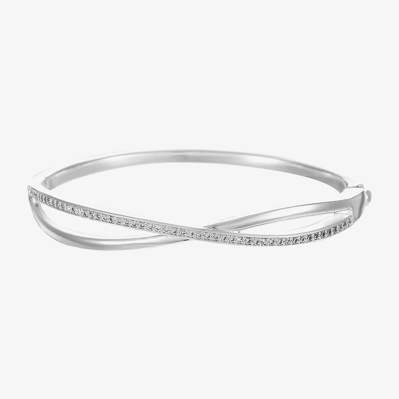 Sparkle Allure Crossover Womens Cubic Zirconia Pure Silver Over Brass Round Bangle Bracelet
