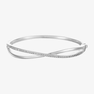 Sparkle Allure Crossover Womens Cubic Zirconia Pure Silver Over Brass Round Bangle Bracelet