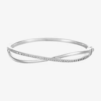 Sparkle Allure Crossover Womens Cubic Zirconia Pure Silver Over Brass Round Bangle Bracelet