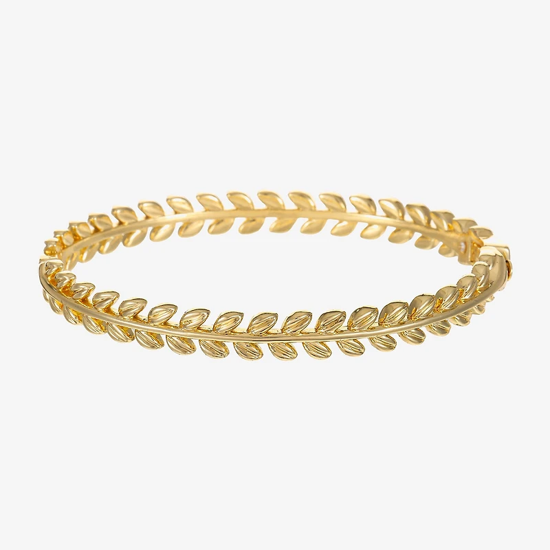Sparkle Allure Polished Leaf Womens 14K Gold Over Brass Bangle Bracelet