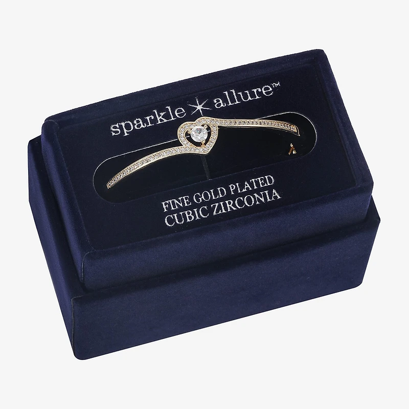Sparkle Allure Bypass Womens Cubic Zirconia 14K Gold Over Brass Heart Bangle Bracelet