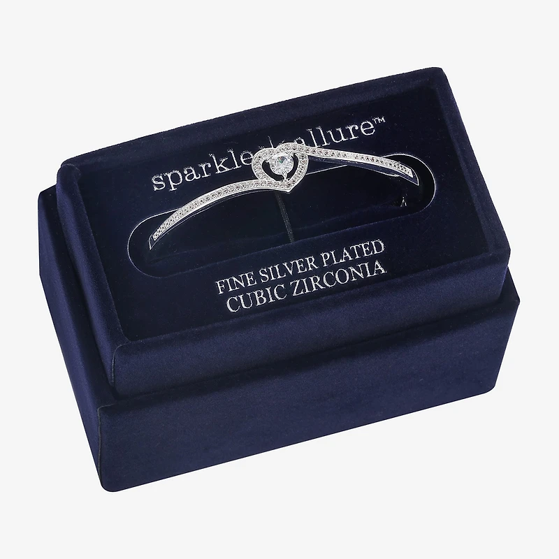 Sparkle Allure Bypass Womens Cubic Zirconia Pure Silver Over Brass Heart Bangle Bracelet