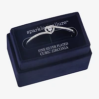 Sparkle Allure Bypass Womens Cubic Zirconia Pure Silver Over Brass Heart Bangle Bracelet