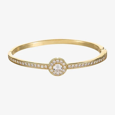 Sparkle Allure Halo Womens Cubic Zirconia 14K Gold Over Brass Round Bangle Bracelet