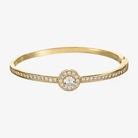 Sparkle Allure Halo Womens Cubic Zirconia 14K Gold Over Brass Round Bangle Bracelet