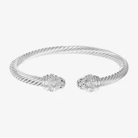 Sparkle Allure Cuff Rope Twist Womens Cubic Zirconia Pure Silver Over Brass Round Bangle Bracelet