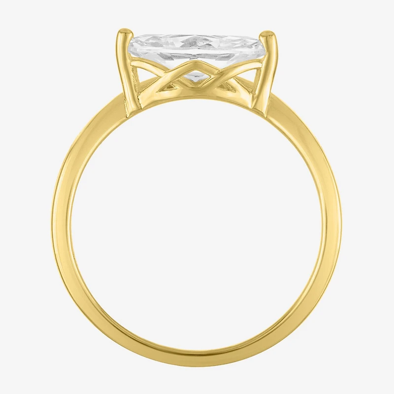 Womens Lab Created White Sapphire 14K Gold Over Silver Marquise Solitaire Cocktail Ring