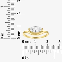Womens Lab Created White Sapphire 14K Gold Over Silver Marquise Solitaire Cocktail Ring