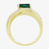 Womens Lab Created Green Emerald 14K Gold Over Silver Oval Crossover Cocktail Ring