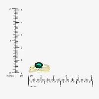 Womens Lab Created Green Emerald 14K Gold Over Silver Oval Crossover Cocktail Ring