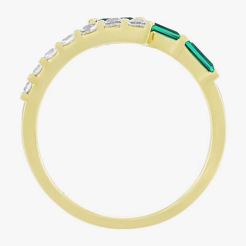 Womens Lab Created Green Emerald 14K Gold Over Silver Bypass Cocktail Ring