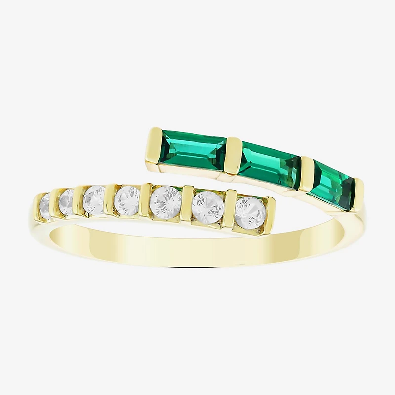 Womens Lab Created Green Emerald 14K Gold Over Silver Bypass Cocktail Ring
