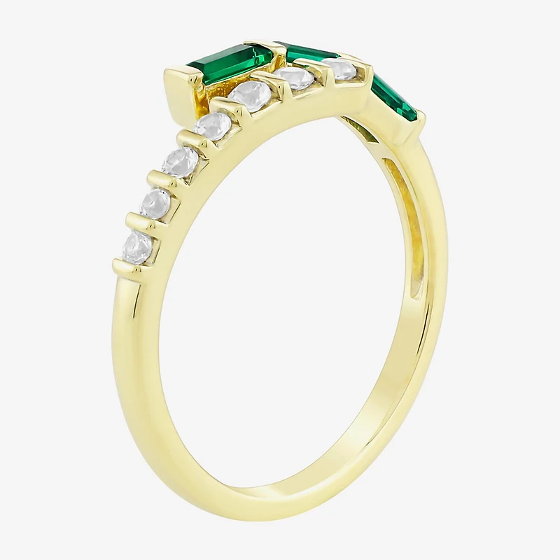 Womens Lab Created Green Emerald 14K Gold Over Silver Bypass Cocktail Ring