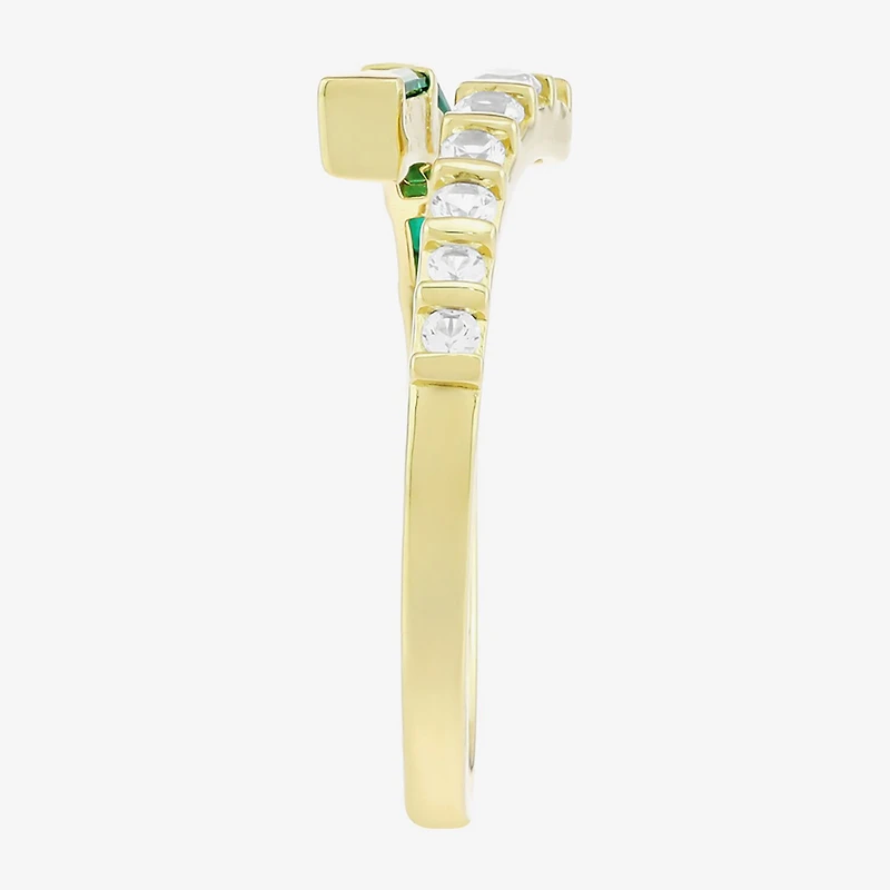 Womens Lab Created Green Emerald 14K Gold Over Silver Bypass Cocktail Ring