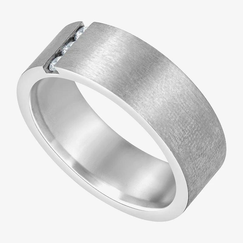 (F / Si2) Mens 8MM 1/10 CT. T.W. Lab Grown White Diamond Platinum Wedding Band