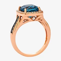 Le Vian Womens Genuine Blue Topaz 14K Gold Halo Side Stone Cocktail Ring