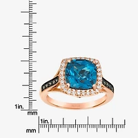 Le Vian Womens Genuine Blue Topaz 14K Gold Halo Side Stone Cocktail Ring