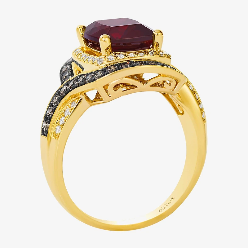 Levian Corp Womens Genuine Red Garnet 14K Gold Halo Side Stone Cocktail Ring