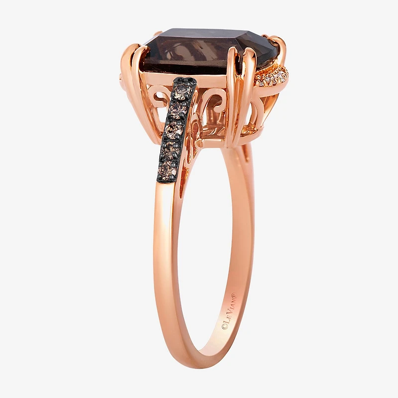 Le Vian Ring featuring 3 1/5 cts. Chocolate Quartz®, 1/20 Nude Diamonds™, 1/8 Diamonds® set 14K Strawberry Gold®