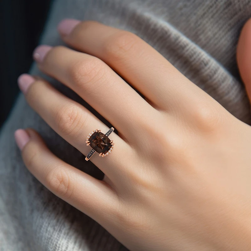Le Vian Ring featuring 3 1/5 cts. Chocolate Quartz®, 1/20 Nude Diamonds™, 1/8 Diamonds® set 14K Strawberry Gold®