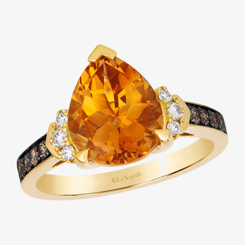 Levian Corp Le Vian Womens 1/4 CT. T.W. Genuine Yellow Citrine 14K Gold Pear Side Stone Cocktail Ring