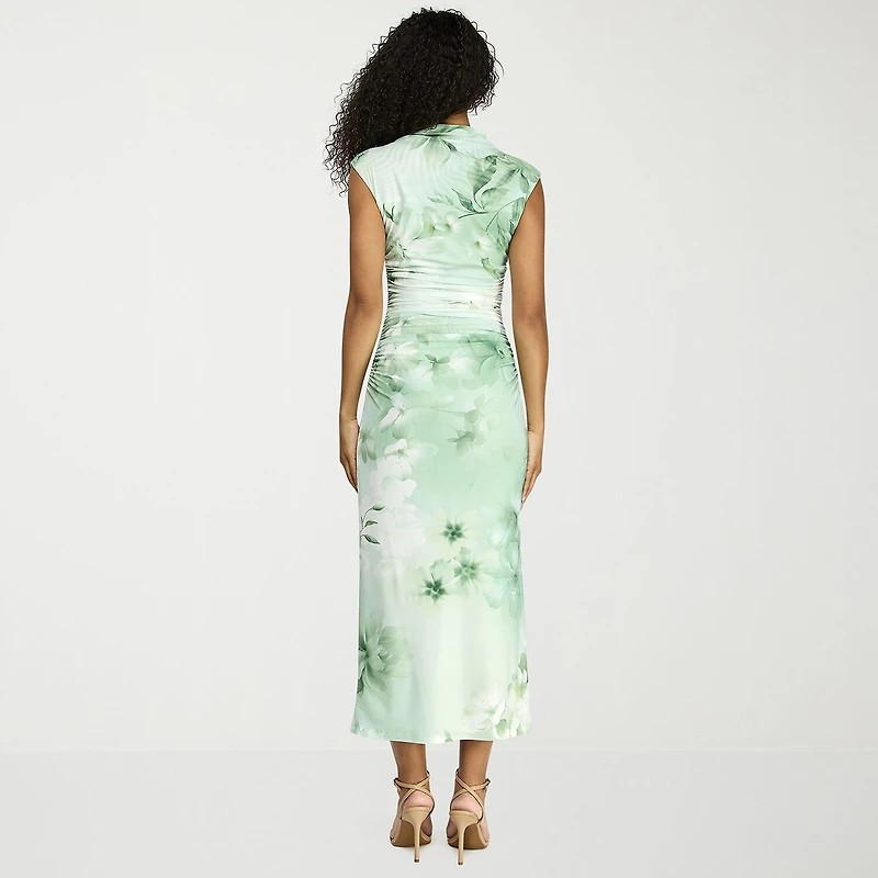 Premier Amour Womens Mock Neck Sleeveless Floral Sheath Dress