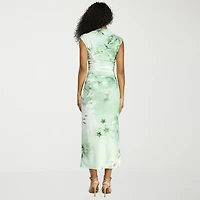 Premier Amour Womens Mock Neck Sleeveless Floral Sheath Dress