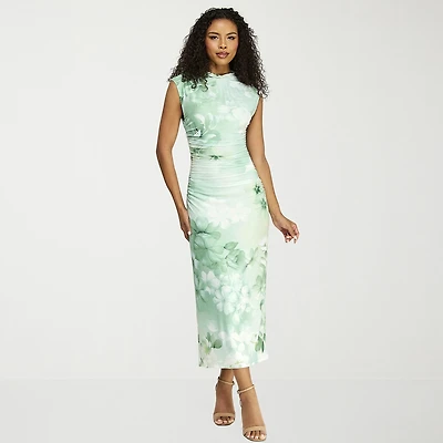 Premier Amour Womens Mock Neck Sleeveless Floral Sheath Dress