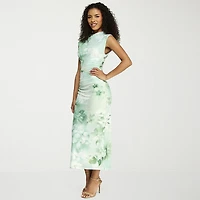 Premier Amour Womens Mock Neck Sleeveless Floral Sheath Dress