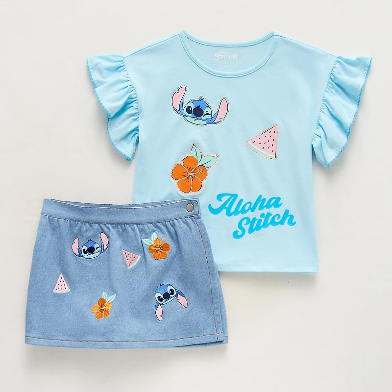 Disney Collection Little & Big Kid Girls Lilo Stitch Skort Set