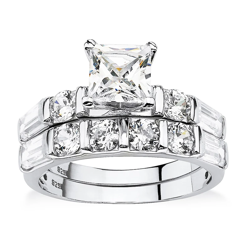 DiamonArt® Womens 3 1/2 CT. T.W White Cubic Zirconia Platinum Over Silver Bridal Set