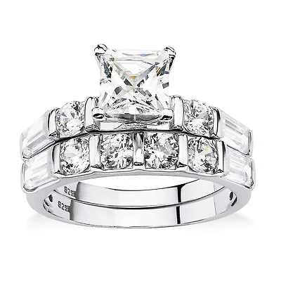 DiamonArt® Womens 3 1/2 CT. T.W White Cubic Zirconia Platinum Over Silver Bridal Set