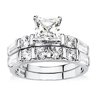 DiamonArt® Womens 3 1/2 CT. T.W White Cubic Zirconia Platinum Over Silver Bridal Set