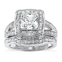 Womens 2 1/2 CT. T.W. Cubic Zirconia Platinum Over Silver Bridal Set