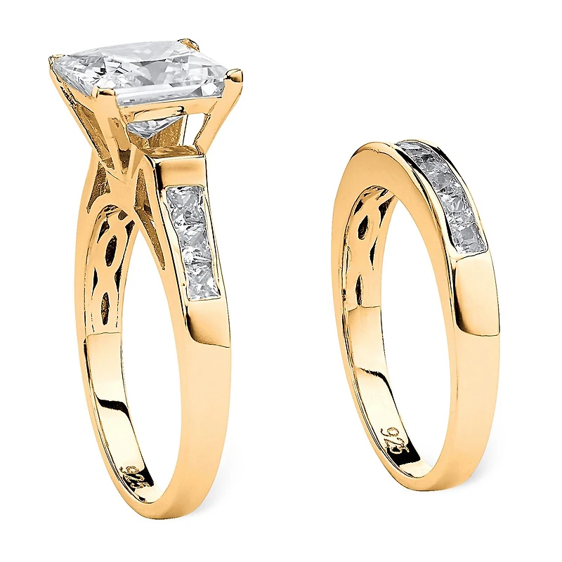 DiamonArt® Womens 3/ CT. T.W. White Cubic Zirconia 14K Gold Over Silver Bridal Set