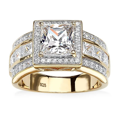 DiamonArt® Womens 3 CT. T.W. White Cubic Zirconia 18K Gold Over Silver Engagement Ring