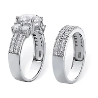 DiamonArt® Womens / CT. T.W. White Cubic Zirconia Platinum Over Silver Bridal Set