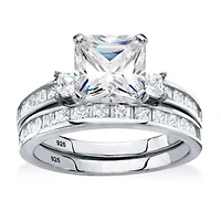 DiamonArt® Womens 3 1/2 CT. T.W White Cubic Zirconia Platinum Over Silver Bridal Set