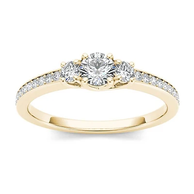 1/2 CT.T.W. Natural Diamond 14K Yellow Gold 3-Stone Engagement Ring