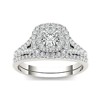 1 CT.T.W. Natural Diamond 10K White Gold Engagement Ring Set