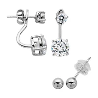 DiamonArt® White Cubic Zirconia Sterling Silver 2 Pair Earring Set
