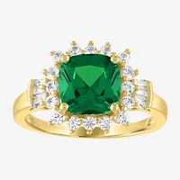 Womens Simulated Green Emerald Sterling Silver Cocktail Ring