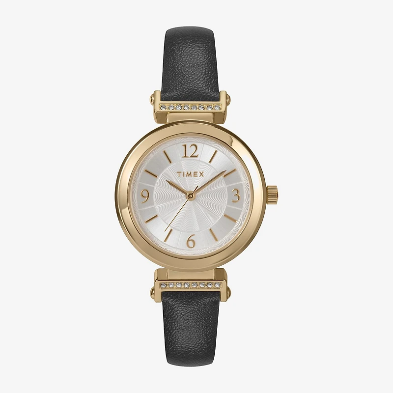 Timex Womens Black Leather Strap Watch Tw2w96400jt