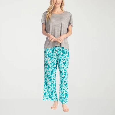 Muk Luks Womens Round Neck Short Sleeve 2-pc. Pajama Set