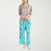 Muk Luks Womens Round Neck Short Sleeve 2-pc. Pajama Set